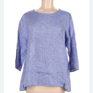 Hinson Wu 100% Linen Blue 3/4 Sleeve Blouse Size 6